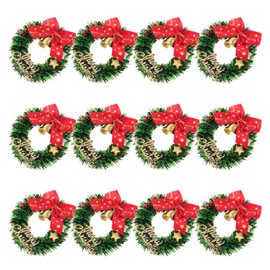 GLEAVI 12pcs Mini Christmas Wreaths: 2.55in Miniature Christmas Wreath with Bow Bell Holiday Ornaments for Indoor Xmas Tree Dollhouse Decoration