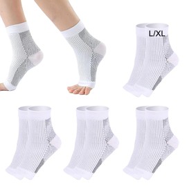 4 Pairs Foot Compression Socks Nano Neuropathy Socks Support Socks Foot Compression Socks Compression Socks Men Women Foot Bandage Plantar Neuropathy Socks for Sports Fitness Running (White, L/XL),