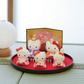 Fukubeya Setoyaki Kitty Hinamatsuri Hinamatsuri Dolls, Set of 5, Ceramic Hina Dolls, Compact, Screen Included, Pedestal, Seasonal Decoration