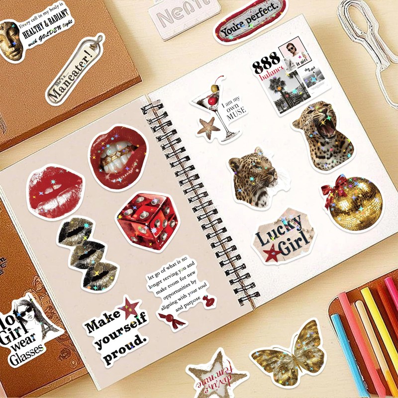 50PCS Downtown Aesthetic Stickers Cool Girls Y2k Stickers(Golden)