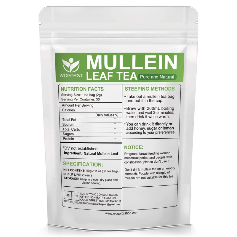 Mullein Tea Bags - Organic Mullein Leaf Tea for Lungs