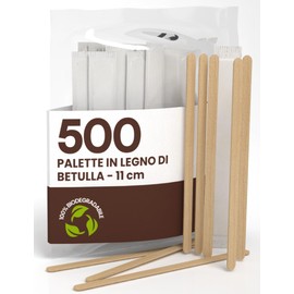 500 Disposable Coffee and Cappuccino Palettes Birch Wood 11cm Individually Wrapped Biodegradable and Compostable Heat Resistant for Mixing Coffee and Drinks