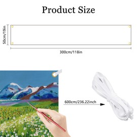 Large Blank Banner 300 x 50 cm Banner White Polyester Blank Banner Flags Banner Blank with 6 m Hanging Rope Paintable White Canvas Banner for DIY Painting Wedding Birthday Parties Outdoor
