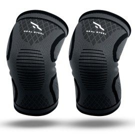 Real Steel Compression Knee Sleeves for Men and Women (1 Pair) - Compression Knee Brace for Women Working Out - Knees Support for Running, Workout, Sports and More - Lightweight Knees Sleeve - Large
