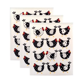 DII Swedish Dishcloths for Kitchen & Cleaning, Reusable, Machine Washable & Dishwasher Safe, Biodegradable, 7.75 x 6.75, Chickens, 3 Piece
