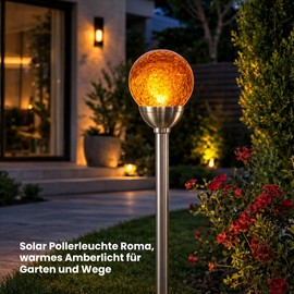 Best Season Roma Solar Bollard Light 45 cm - LED Garden Light Amber Light, Twilight Sensor, Solar Path Lighting Outdoor, Garden Lamp for Paths, Patio & Driveway