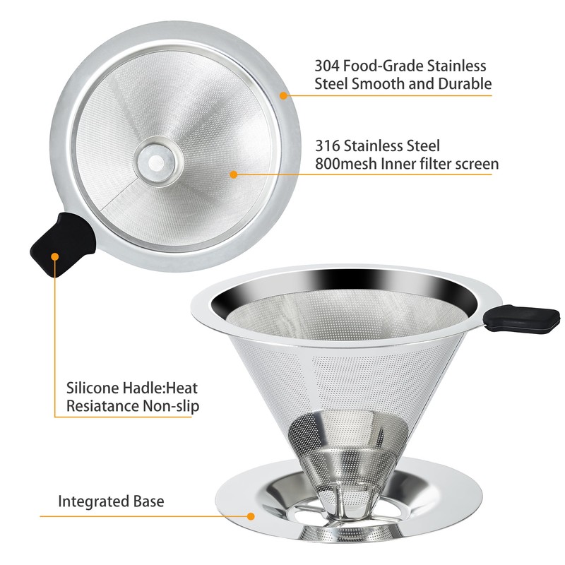Pour Over Coffee Dripper Slow Drip Paperless Coffee Filter, Double