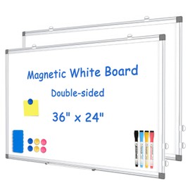 WALGLASS 2 Pack Magnetic White Board, 36" x 24" Double-Sides Dry Erase White Board for Wall, Hanging or Mounted Whiteboard, Horizontal or Vertical, Silver Aluminium Frame, Home, School, Office