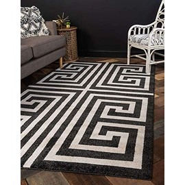 Unique Loom Athens Collection Geometric Casual Modern Border Black Area Rug (5' 0 x 8' 0)