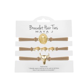 Maya J Western Bracelet Hair Tie with Yellow Hat-3 Buffalo-Skull with Beige Elastics, Set of 3