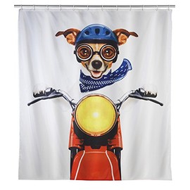 Wenko Shower Curtain Biker Dog of Polyester 180x200cm, Multi-Coloured, 180 x 200 x 1 cm