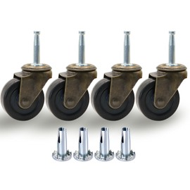 2 Inch Antique Brass Caster Wheels, Rubber Casters 5/16 Inch x 1-1/2 Inch (8 x 38mm) Stem SocketsCaster for Sofa, Chair, Cabinet, Dresser Vintage Furniture Set of 4