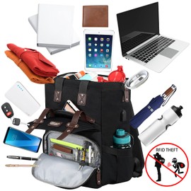 FALANKO Laptop Backpack For Women, Work Doctor Teacher Nurse Wide Open College 17.3 Inch Laptops Backpack Purse with USB Charging Port, Travel Water Resistant RFID Computer Bag for Men Women Black