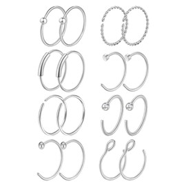 Masedy 16Pcs 20G 316L Stainless Steel Nose Rings Hoop Tragus Cartilage Helix Ring Lip Septum Piercing Silver 8MM