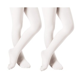 DIPUG - Mallas de ballet para niñas y niñas, mallas de ballet gruesas y suaves con pies para niños, Blanco - 2 paquetes, 5-8 años