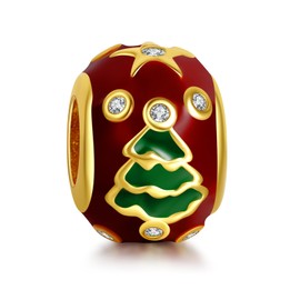 LaMenars Snowman and Christmas Hat Sterling Silver Charm Christmas Tree Pendant, Beads for Girls Gifts for Women Necklace & Bracelet, Cubic Zirconia