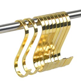 FOROREH Pack of 10 S Hooks, Stainless Steel, S-Shape Metal Hooks, Heavy Duty Door Hooks, Butcher Hooks, Hanging Hooks, Kitchen Hooks for Hanging, for Kitchen, Wardrobe, Bathroom, Golden