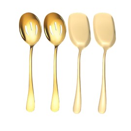 4 Pcs Stainless Steel Large Serving Spoons Shovels Long Handle Slotted Spoon for Serving Kitchen Cooking Restaurant Banquet (Gold)