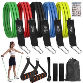 TUZHE Resistance Bands, Fitness Bands, Resistance Bands Set with Door Anchor, Handles, Ankle Straps for Muscle Building and Pilates, Gymnastics Band for Men and Women