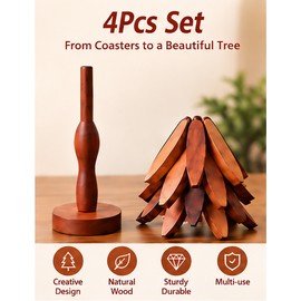 4-Piece Bamboo Trivet Set for Hot Pots & Pans – Tree Design Heat-Resistant Table Mats for Kitchen & Dining