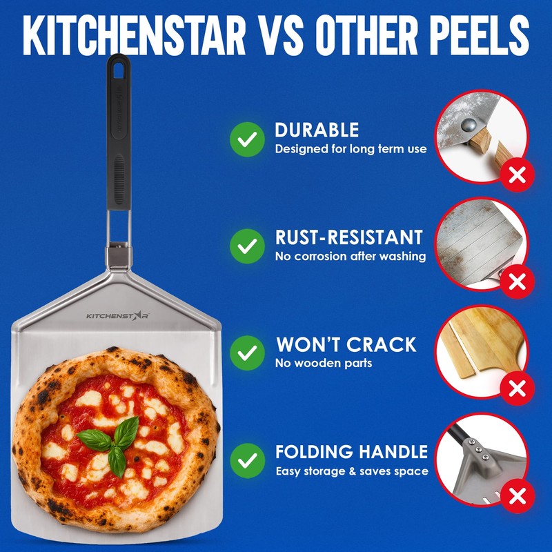 KitchenStar Stainless Steel Pizza Peel 12 inch with 10 inch
