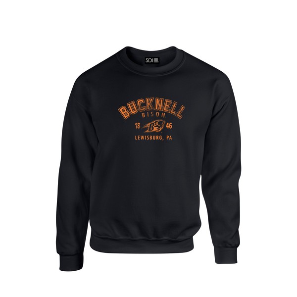 Bucknell Bison Arch 50/50 Blended 8 oz Crewneck Sweatshirt, 4X, Black