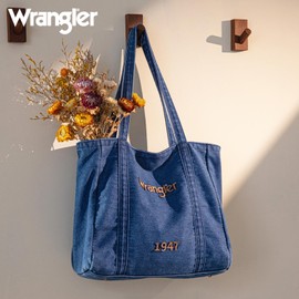 Montana West x Wrangler Denim Tote Bag for Women Jean Shoulder Purses and Handbags Denim Handbags for Travel, Work WG69-8317JN