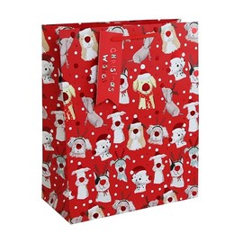 Eurowrap Christmas Paws Dog Gift Bag with Red Gift Tag Xmas Gift Wrap Large