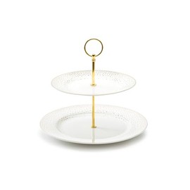 Gracie China Shop Gold Dots Fine Porcelain 2-Tier Server, 2-Tiered Serving Platters, Regular