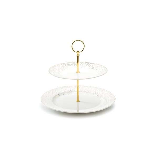 Gracie China Shop Gold Dots Fine Porcelain 2-Tier Server, 2-Tiered
