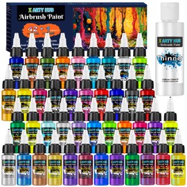 X ARTY HUB Airbrush Paint - 42 Colors with 4.05 Fl Oz Thinner, Iridescent, Neon and Metallic Air Brush Paints Acrylic Ready to Spray, Water-Based Painting Set for Artists Beginners