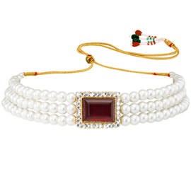 Aheli Maroon Kundan Beads Studded Choker Necklace & Dangle Earrings Set Ethnic Traditional Jewelry for Women