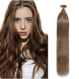 16 inch Pre Bonded Stick Tip Remy Human Hair Extensions [0.5g*100 Strands] #6 Light Brown 100% Real Keratin I Tip Hair Extensions Straight (50g)
