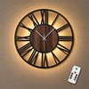 Jassurance Large Lighted Wood Wall Clock Remote Control, Roman Numeral