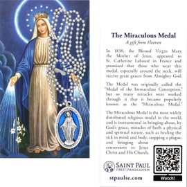 Saint Paul Evangelization 1 Pack - 1 1/4" Blue Enamel Miraculous Medal with Holy Card and Chain