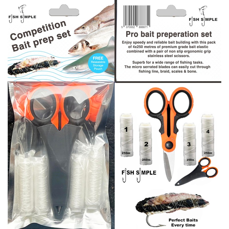 Fish Simple Competition Bait Prep Set, 4x250m Bait Elastic, Micro-Serrated