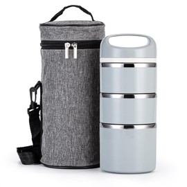 Lille Home Stackable Stainless Steel Lunch Containers, 43OZ Capacity 3 Layers Leakproof Bento Box for Adult, Portable Lunch Box for Women, Man, Travel, Office with Lunch Bag (Gray.Pro)