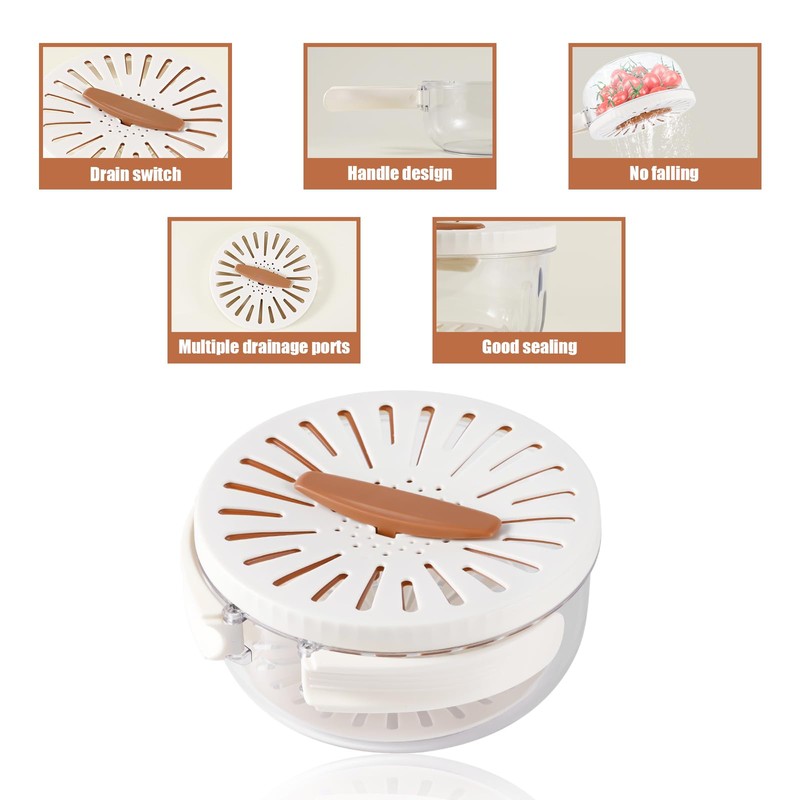 Draining Basket, Plastic Fruit Drainer Container with Foldable Handle 2