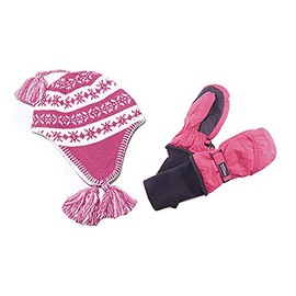 SnowStoppers Mittens and Sherpa Knit Hat Sets (Fuchsia/White, Small)
