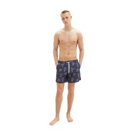 TOM TAILOR Denim Men's Swim Shorts with Pattern, 31428 - Black White Big Coral Print