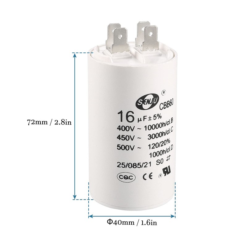 QUARKZMAN 16uF 450V AC 50/60Hz CBB60 Capacitor x 1 Cylinder