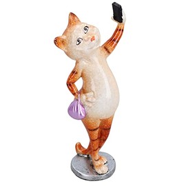 AB Tools Ginger Slim Cat Taking Selfie Picture Ornament Statue Garden House Decor Resin