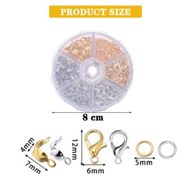 Pack of 460 Chain Clasp Bracelet Clasps - Silver Clasps for Bracelets, Includes Lobster Clasp, Jump Rings, Crimping Ends, for Necklaces, Anklets, Jewellery Crafts, DIY Jewellery Making