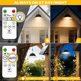 A.bigwhale Solar Shed Pendant Light, Outdoor Solar Lamp with Remote Control, Dimmable/Timer Solar Lamp, IP65 Waterproof, Solar Light with 5M Cable for Indoor/Outdoor Barn, Gazebo, Shop, Garage Use