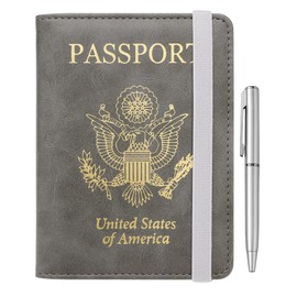 WALNEW Passport Holder for Travel, RFID Passport Cover Wallet for Women Men, PU Leather Passport Book Card Holder Case with Pen, Travelling Essentials for Flying