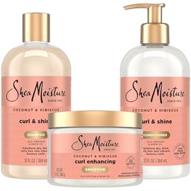Shea Moisture Coconut and Hibiscus Combination Pack – 13 oz. Curl & Shine Shampoo, 13 oz. Curl & Shine Conditioner & 12 oz. Curl Enhancing Smoothie
