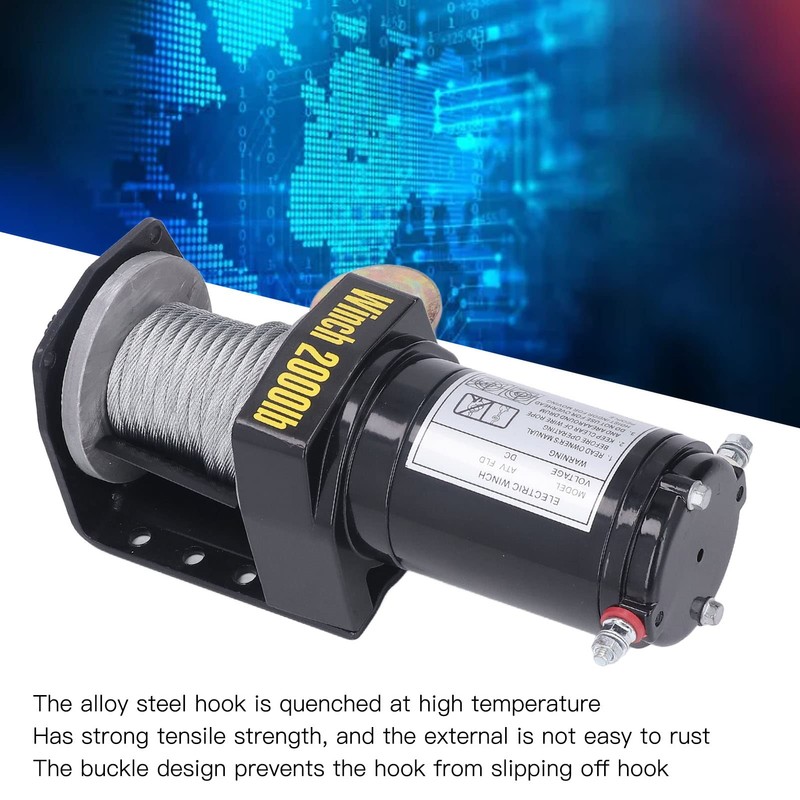 Electric Winch, 24V 2000LBS Load Capacity Electric Steel Cable ATV
