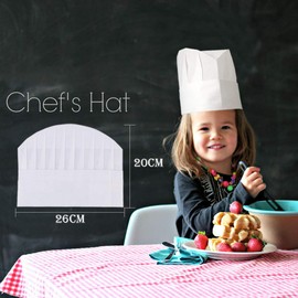 Aulufft Kids Chef Hats 50 Pack Disposable 8 Inch Paper Chef Hats, White Chef Toques Kitchen Cooking Chef Caps for Kids Home Kitchen, Baking and Party Favors