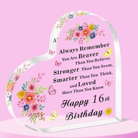 SMARGO 16th Birthday Gifts for Girls,16 Birthday Gifts for Her Daughter Niece Friends,16th Birthday Present Idea for 16 Year Old Girls, Happy 16th Birthday Keepsake Plaque Sign
