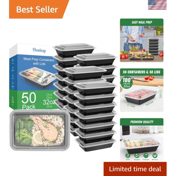 Sturdy Stackable 32 oz Meal Prep Containers - 50 Pack,